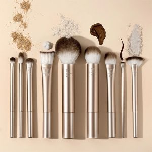 ست براش حرفه‌ای ریل تکنیک رنگ قهوه‌ای | ۹ عدد براش برای آرایش کامل